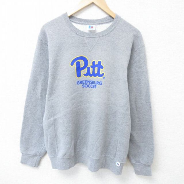 【20%OFF】L★古着 ラッセル 長袖 スウェット メンズ 00年代 00s Pitt グリーンズバーグ サッカー クルーネック グレー 霜降り 25may22 中古 スエット トレーナー トップス