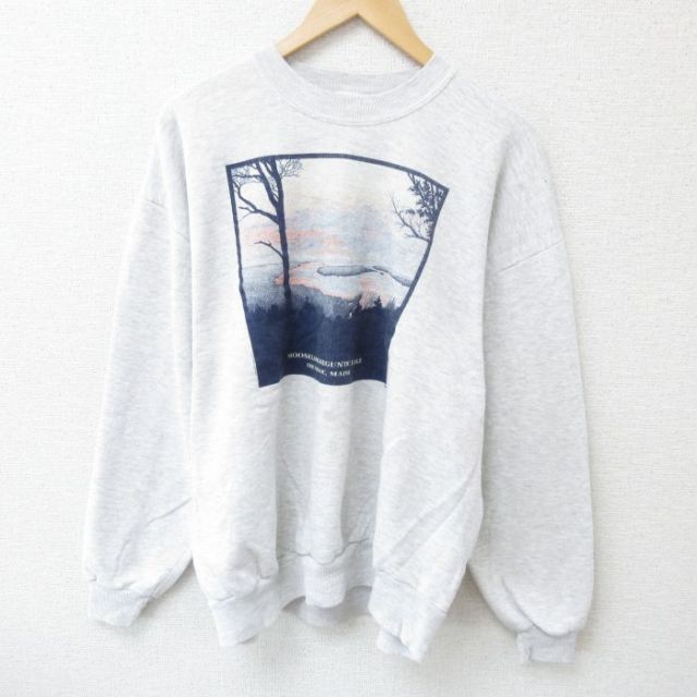【50%OFF】XL★古着 ジャージーズ 長袖 スウェット メンズ 90年代 90s ムースルックミガンティック湖 クルーネック 薄グレー 霜降り 25may22 中古 スエット トレーナー トップス