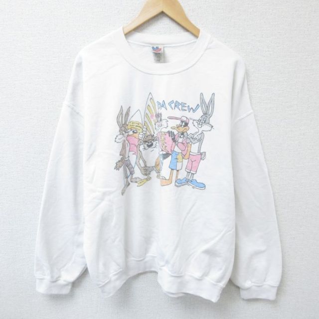 XL★古着 ジャンクフード JUNK FOOD 長袖 スウェット メンズ ルーニーテューンズ LOONEY TUNES タズ バッグスバニー 両面プリント 大きいサイズ クルーネック 白 ホワイト 【spe】 25may22 中古 スエット トレーナー トップス