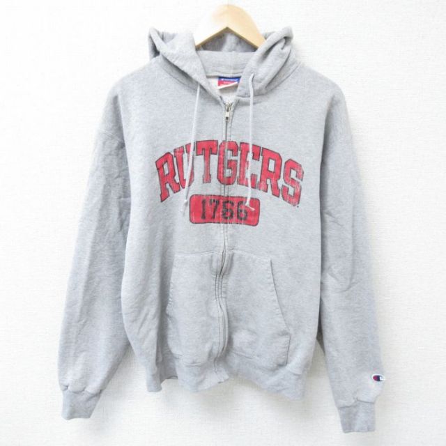 M★古着 チャンピオン champion 長袖 フルジップ スウェット パーカー メンズ 00年代 00s RUTGERS グレー 霜降り 25may22 中古 スエット トレーナー トップス