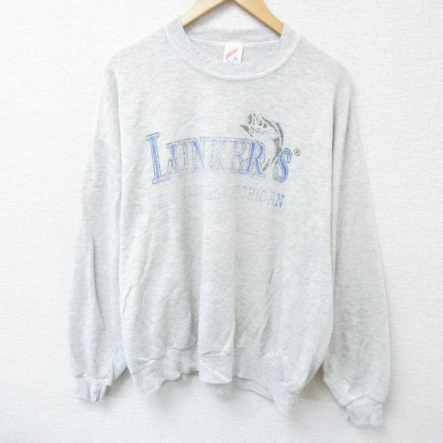 【50%OFF】XL★古着 ジャージーズ 長袖 スウェット メンズ 90年代 90s LUNKERS クルーネック USA製 薄グレー 霜降り 25may22 中古 スエット トレーナー トップス