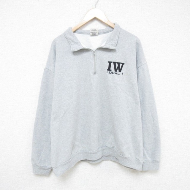 【50%OFF】XL★古着 長袖 ハーフジップ スウェット メンズ IW 大きいサイズ USA製 グレー 霜降り 25may23 中古 スエット トレーナー トップス