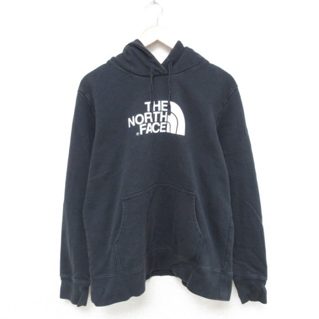 L★古着 ノースフェイス THE NORTH FACE 長袖 スウェット パーカー レディース ビッグロゴ 黒 ブラック 25may23 中古 メンズ スエット トレーナー トップス