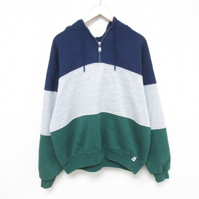 XL★古着 ラッセル 長袖 ハーフジップ スウェット パーカー メンズ 90年代 90s 無地 マルチカラー USA製 グレー他 霜降り 【spe】 25may23 中古 スエット トレーナー トップス
