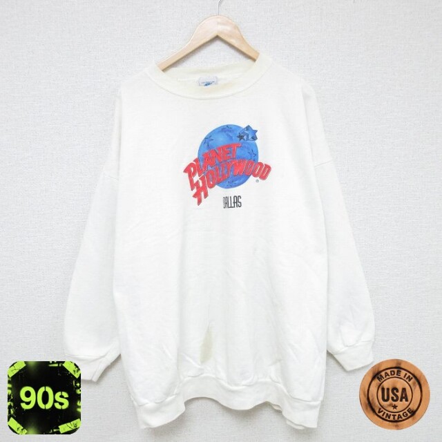 プラネットハリウッド 90s 長袖スウェット ダラス ホワイト XL | 古着