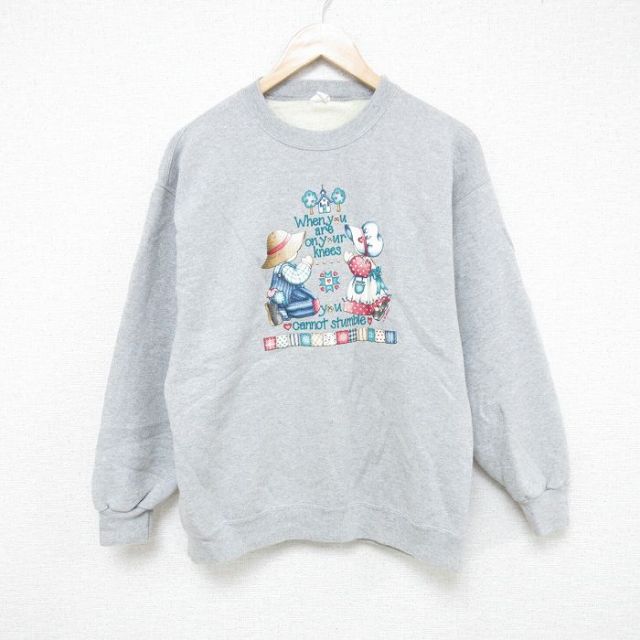 90s 長袖スウェット 人形 グレー M | 古着