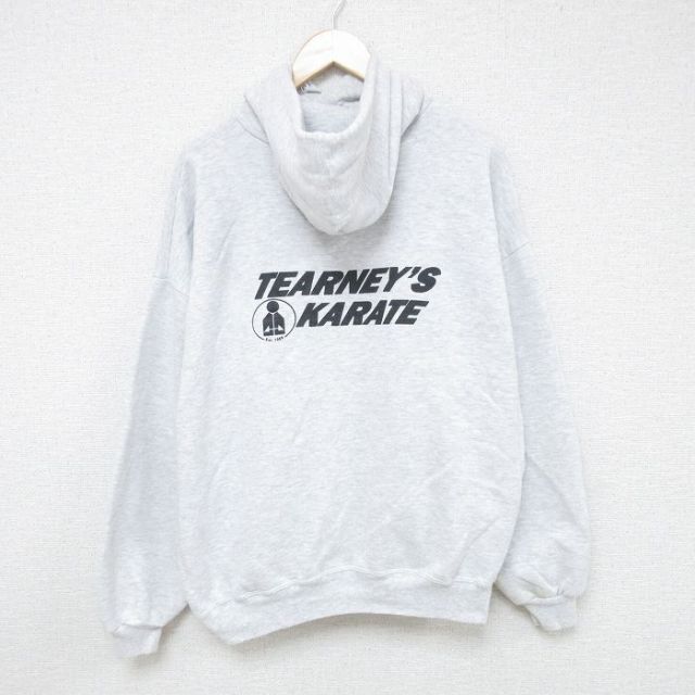XL★古着 ジャージーズ 長袖 スウェット パーカー メンズ 90年代 90s TEARNEYS 空手 大きいサイズ USA製 薄グレー 霜降り 25may27 中古 スエット トレーナー トップス