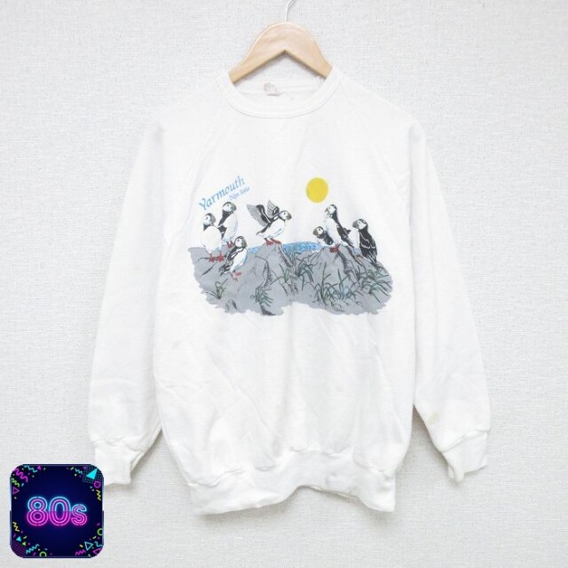 80s ラグランスウェット 鳥 ホワイト L | 古着