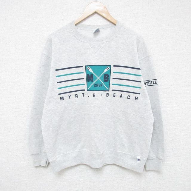 【20%OFF】L★古着 ラッセル 長袖 スウェット メンズ 90年代 90s マートルビーチ クルーネック USA製 グレー 霜降り 【spe】 25may27 中古 スエット トレーナー トップス