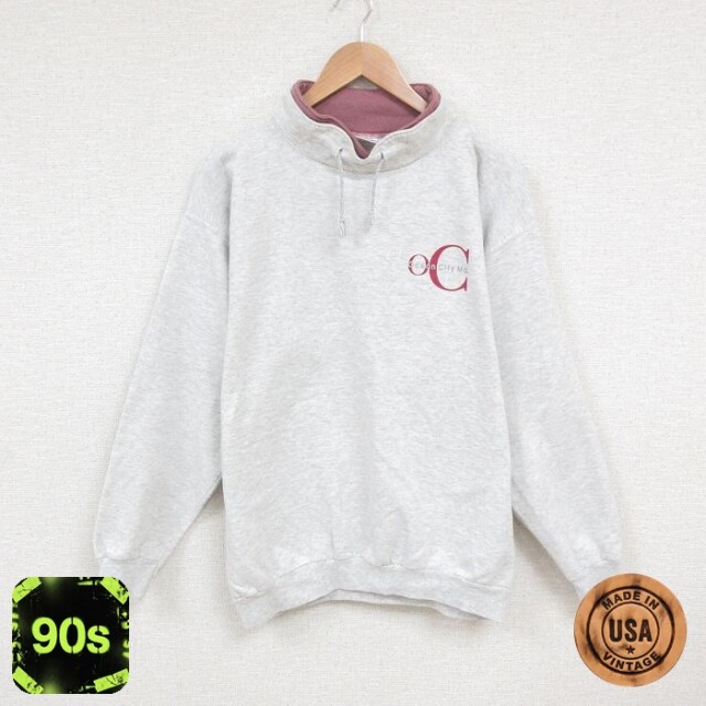 90s モックネックスウェット 霜降り グレー L | 古着