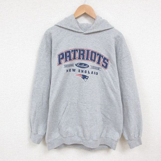 【50%OFF】XL★古着 長袖 スウェット パーカー メンズ 00年代 00s NFL ニューイングランドペイトリオッツ グレー 霜降り アメフト スーパーボウル 25may27 中古 スエット トレーナー トップス