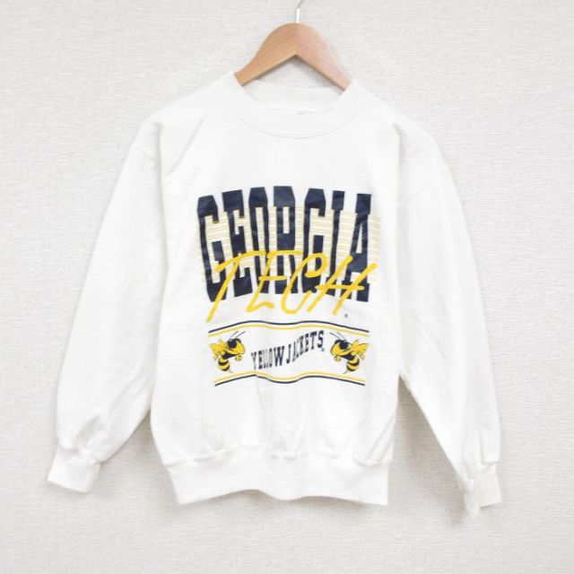 【50%OFF】S★古着 長袖 スウェット メンズ 90年代 90s ジョージアテック クルーネック USA製 白 ホワイト 25may27 中古 スエット トレーナー トップス