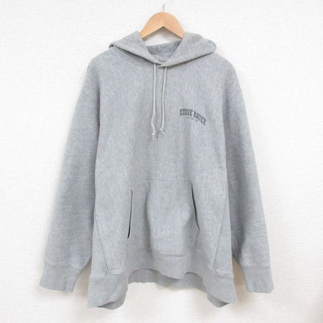 【20%OFF】XL★古着 エディーバウアー 長袖 スウェット パーカー メンズ ワンポイントロゴ 大きいサイズ グレー 霜降り 25may27 中古 スエット トレーナー トップス
