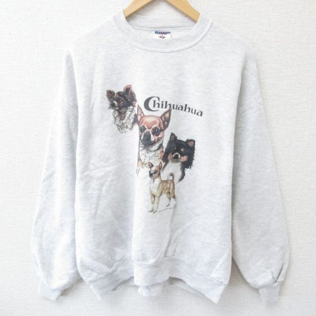 XL★古着 ジャージーズ 長袖 スウェット メンズ 90年代 90s チワワ クルーネック USA製 薄グレー 霜降り 25may28 中古 スエット トレーナー トップス