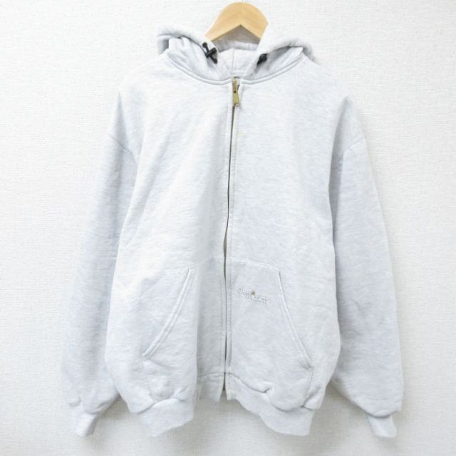 【20%OFF】XL★古着 カーハート Carhartt 長袖 フルジップ スウェット パーカー メンズ 大きいサイズ 薄グレー 内側サーマル 霜降り 【spe】 25may28 中古 スエット トレーナー トップス