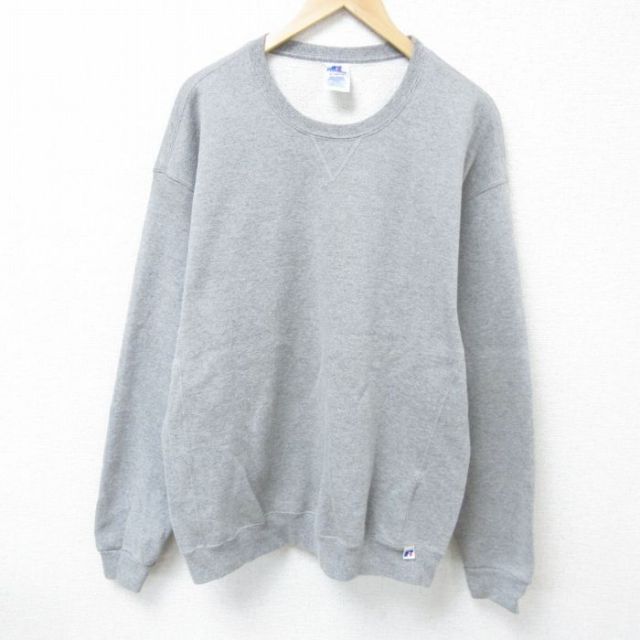 【50%OFF】XL★古着 ラッセル 長袖 スウェット メンズ 00年代 00s 無地 クルーネック グレー 霜降り 25may28 中古 スエット トレーナー トップス