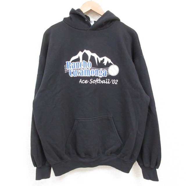 【50%OFF】L★古着 長袖 スウェット パーカー メンズ 90年代 90s ソフトボール コットン USA製 黒 ブラック 25may29 中古 スエット トレーナー トップス