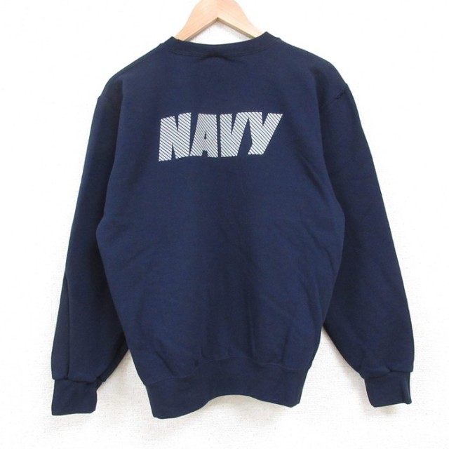 M★古着 長袖 スウェット メンズ 00年代 00s ミリタリー ネイビー NAVY リフレクター ラグラン クルーネック USA製 紺 25may29 中古 スエット トレーナー トップス