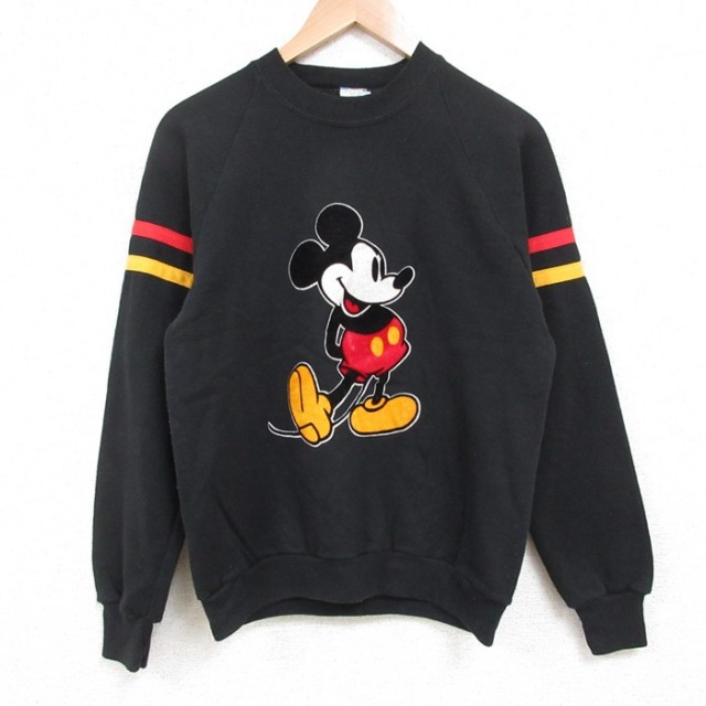 【20%OFF】S★古着 長袖 スウェット メンズ 80年代 80s ディズニー DISNEY ミッキー MICKEY MOUSE ラグラン クルーネック USA製 黒 ブラック 【spe】 25may29 中古 スエット トレーナー トップス