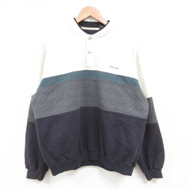 【50%OFF】L★古着 ピエールカルダン pierre cardin 長袖 スウェット メンズ 90年代 90s ヘンリーネック 薄グレー他 25may29 中古 スエット トレーナー トップス