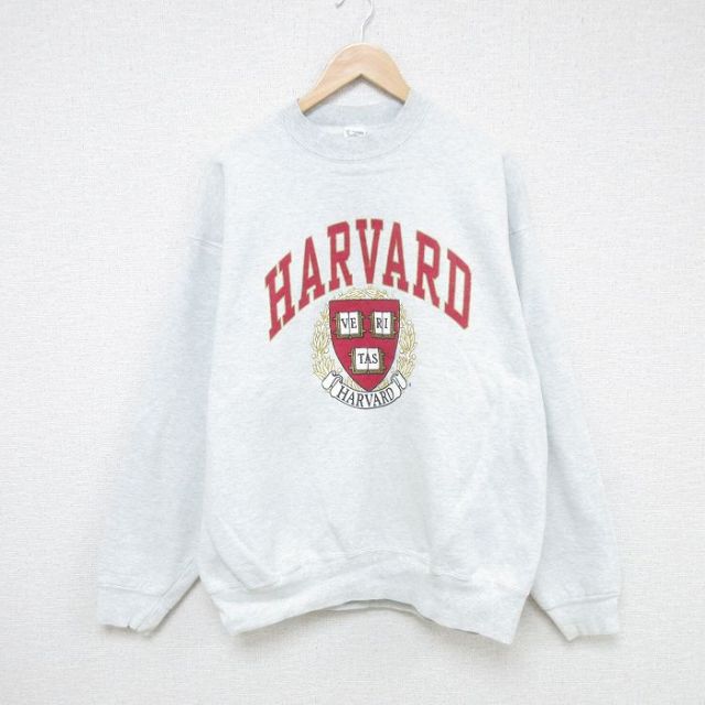 【50%OFF】XL★古着 長袖 スウェット メンズ 90年代 90s ハーバード クルーネック 薄グレー 霜降り 25may28 中古 スエット トレーナー トップス