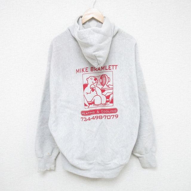 XL★古着 リー Lee 長袖 スウェット パーカー メンズ 00年代 00s クマ 大きいサイズ グレー 霜降り 25may28 中古 スエット トレーナー トップス