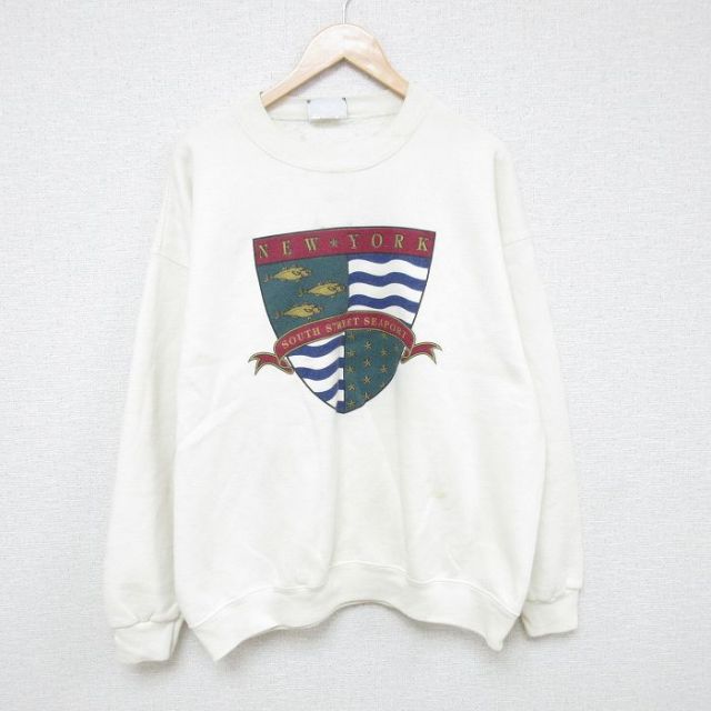 【50%OFF】XL★古着 リー Lee 長袖 スウェット メンズ 90年代 90s ニューヨーク 大きいサイズ クルーネック USA製 白 ホワイト 25may28 中古 スエット トレーナー トップス