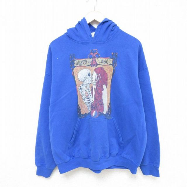 【20%OFF】XL★古着 長袖 ロック バンド スウェット パーカー メンズ 00年代 00s グレイトフルデッド 青 ブルー 25may28 中古 スエット トレーナー トップス