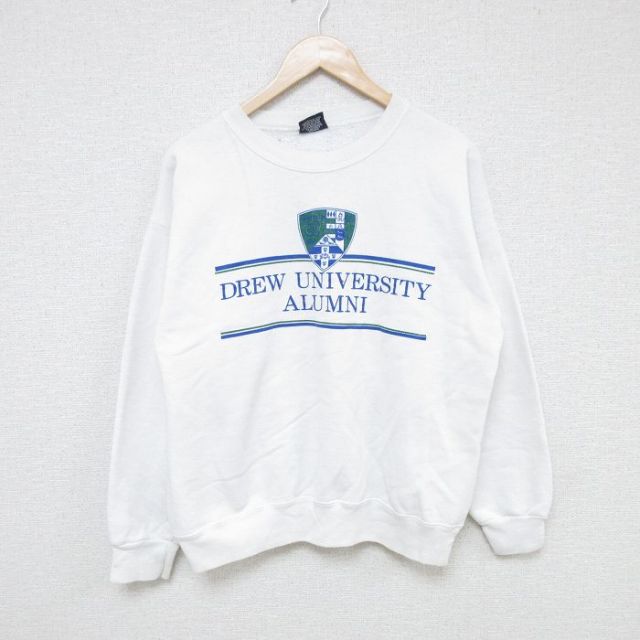 【50%OFF】L★古着 ジャンスポーツ 長袖 スウェット メンズ 90年代 90s ALUMNI クルーネック USA製 白 ホワイト 25may28 中古 スエット トレーナー トップス