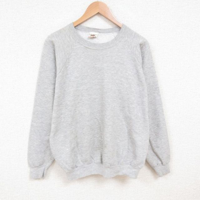 【20%OFF】XL★古着 フルーツオブザルーム 長袖 スウェット メンズ 80年代 80s 無地 ラグラン クルーネック USA製 グレー 霜降り 25may28 中古 スエット トレーナー トップス