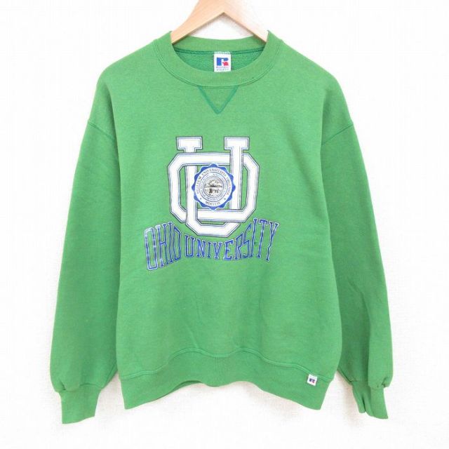 XL★古着 ラッセル 長袖 スウェット メンズ 90年代 90s オハイオ カレッジ クルーネック USA製 緑 グリーン 【spe】 25may28 中古 スエット トレーナー トップス