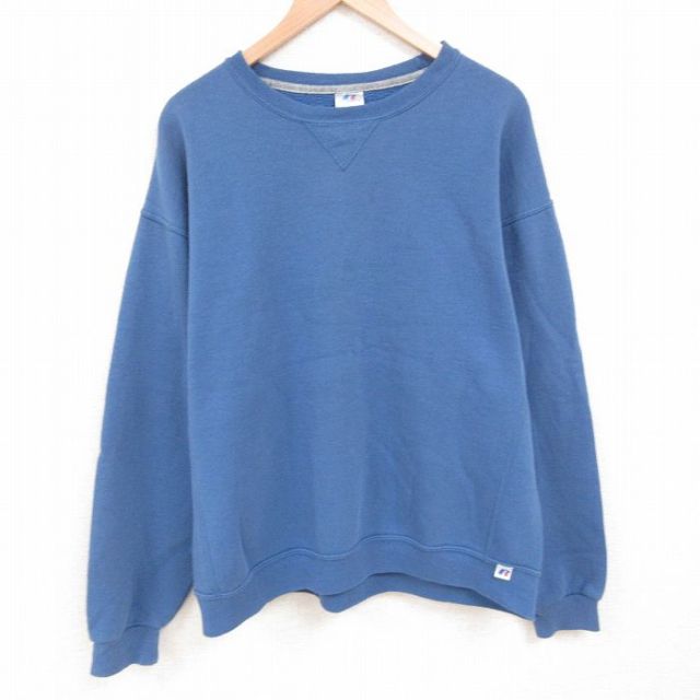 【50%OFF】XL★古着 ラッセル 長袖 スウェット メンズ 00年代 00s 無地 大きいサイズ クルーネック 紺 ネイビー 25may28 中古 スエット トレーナー トップス
