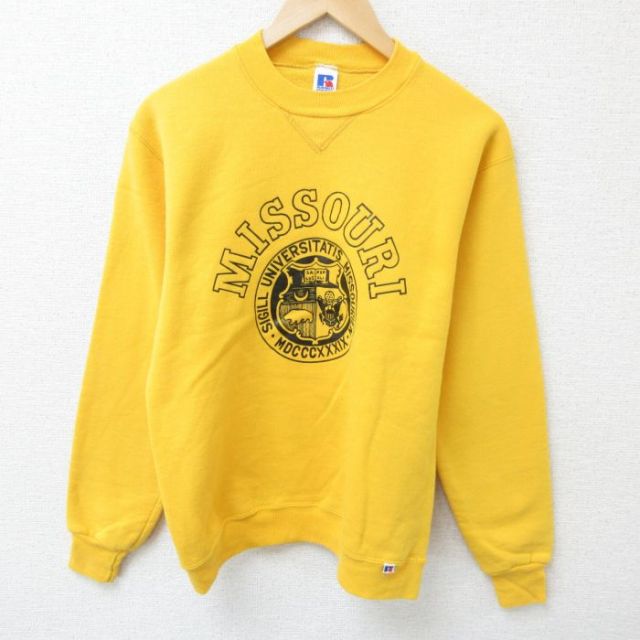 S★古着 ラッセル 長袖 スウェット メンズ 80年代 80s ミズーリ カレッジ クルーネック USA製 黄 イエロー 【spe】 25may29 中古 スエット トレーナー トップス