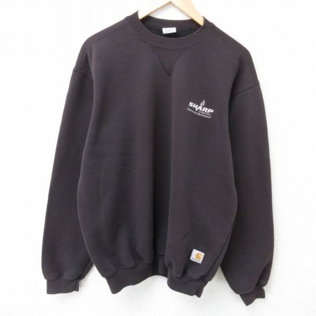 XL★古着 カーハート Carhartt 長袖 スウェット メンズ SHARP クルーネック 黒 ブラック 25may29 中古 スエット トレーナー トップス