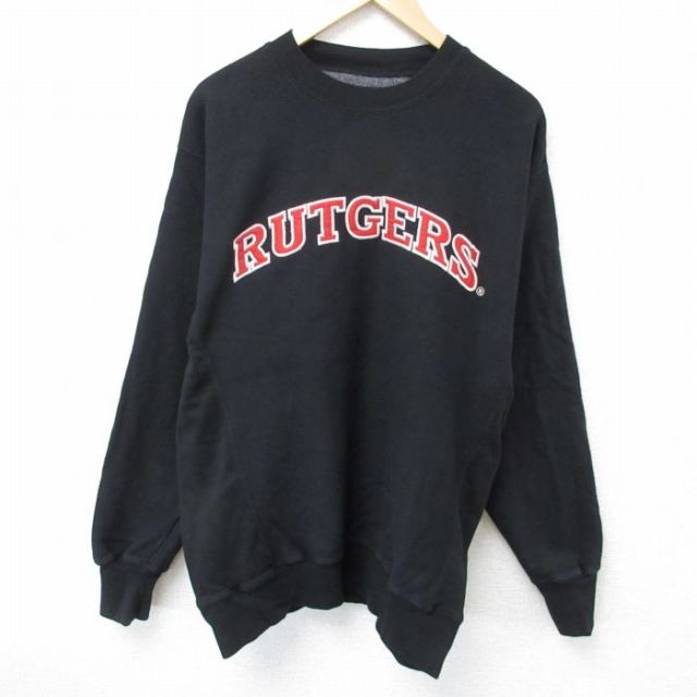 【50%OFF】XL★古着 STEVE&BARRYS 長袖 スウェット メンズ RUTGERS 大きいサイズ クルーネック 黒 ブラック 25may29 中古 スエット トレーナー トップス