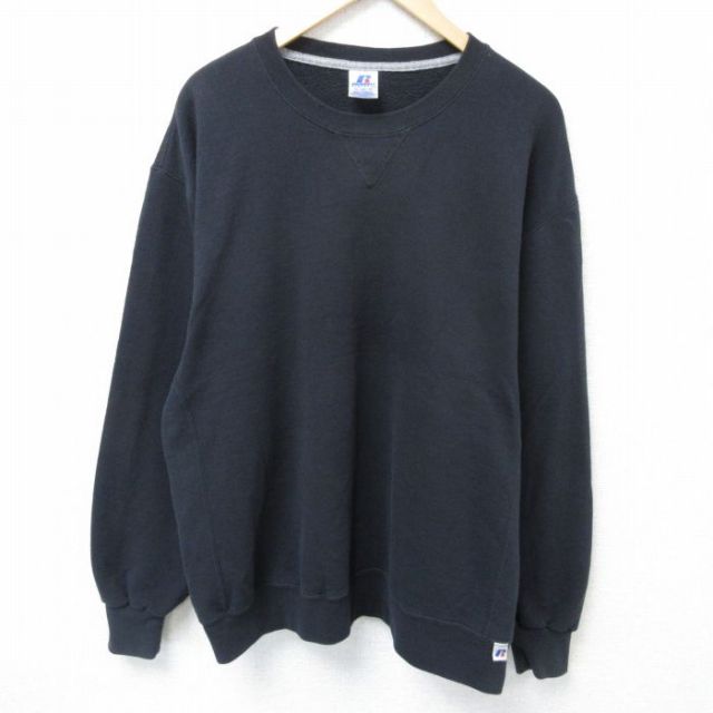 XL★古着 ラッセル 長袖 スウェット メンズ 00年代 00s 無地 大きいサイズ クルーネック 黒 ブラック 25may29 中古 スエット トレーナー トップス