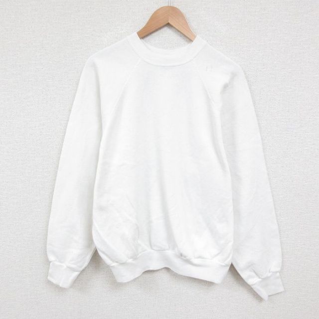 【50%OFF】L★古着 TULTEX 長袖 スウェット メンズ 90年代 90s 無地 ラグラン クルーネック USA製 白 ホワイト 25may29 中古 スエット トレーナー トップス