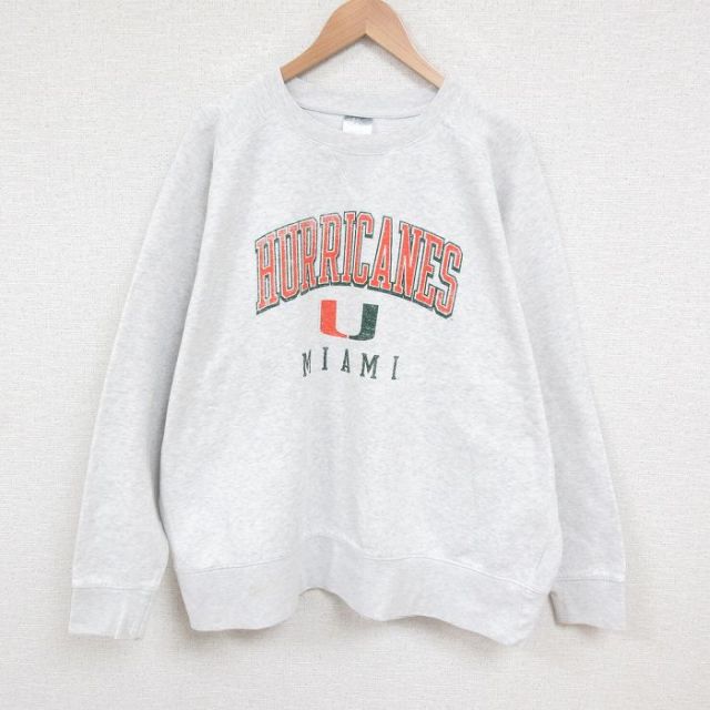 XL★古着 長袖 スウェット メンズ 00年代 00s マイアミハリケーンズ 大きいサイズ クルーネック 薄グレー 霜降り 25may29 中古 スエット トレーナー トップス