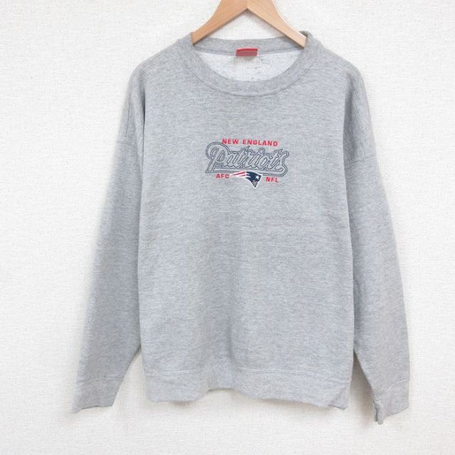 XL★古着 長袖 スウェット メンズ 00年代 00s NFL ニューイングランドペイトリオッツ 刺繍 大きいサイズ クルーネック グレー 霜降り アメフト スーパーボウル 25may29 中古 スエット トレーナー トップス