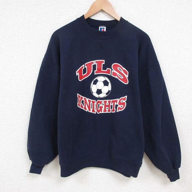 XL★古着 ラッセル 長袖 スウェット メンズ 90年代 90s サッカー クルーネック USA製 紺 ネイビー 【spe】 25jun04 中古 スエット トレーナー トップス