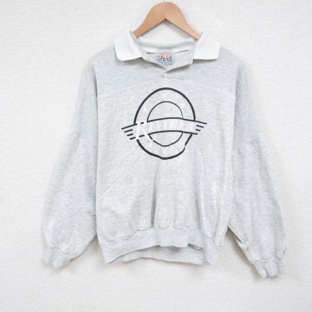 XL★古着 長袖 スウェット メンズ 90年代 90s RIVIERA 大きいサイズ 襟付き USA製 薄グレー 霜降り 25jun04 中古 スエット トレーナー トップス