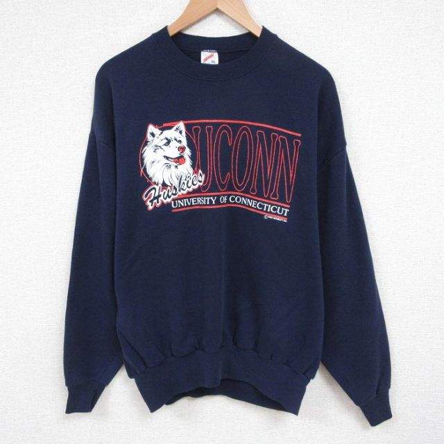 XL★古着 ジャージーズ 長袖 スウェット メンズ 90年代 90s コネチカットハスキーズ クルーネック USA製 紺 ネイビー 25jun04 中古 スエット トレーナー トップス
