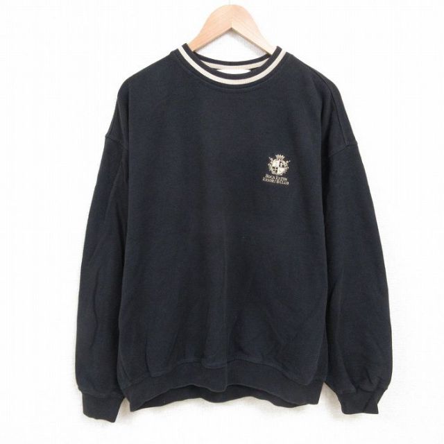 【20%OFF】XL★古着 長袖 スウェット メンズ ボカラトン 鹿の子 大きいサイズ クルーネック 黒 ブラック 25jun04 中古 スエット トレーナー トップス