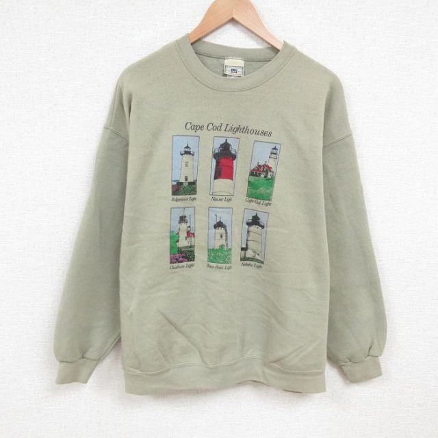 古着通販 XL☆古着 長袖 スウェット メンズ クルーネック 薄緑