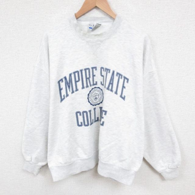 XL★古着 長袖 スウェット メンズ 90年代 90s EMPIRE カレッジ 大きいサイズ クルーネック USA製 薄グレー 霜降り 25jun03 中古 スエット トレーナー トップス