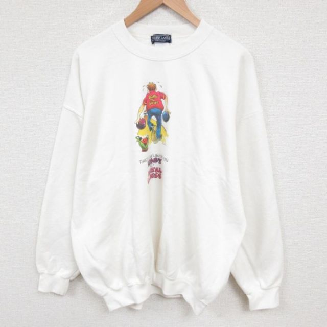 【50%OFF】XL★古着 長袖 スウェット メンズ 00年代 00s ボウリング 大きいサイズ クルーネック 白 ホワイト 25jun03 中古 スエット トレーナー トップス