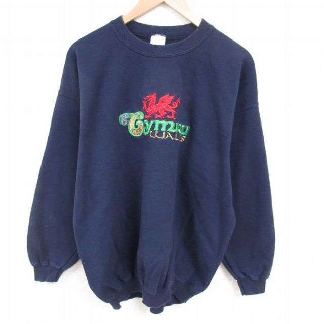 【20%OFF】XL★古着 長袖 スウェット メンズ 00年代 00s Gymru 刺繍 クルーネック 紺 ネイビー 25jun03 中古 スエット トレーナー トップス