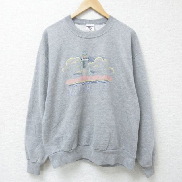 L★古着 ジャージーズ 長袖 スウェット メンズ 00年代 00s オーシャンシティ 刺繍 クルーネック グレー 霜降り 25may30 中古 スエット トレーナー トップス