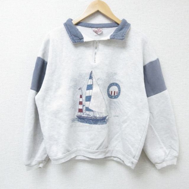 【50%OFF】ハーフジップスウェット 90s 霜降り グレー L | 古着