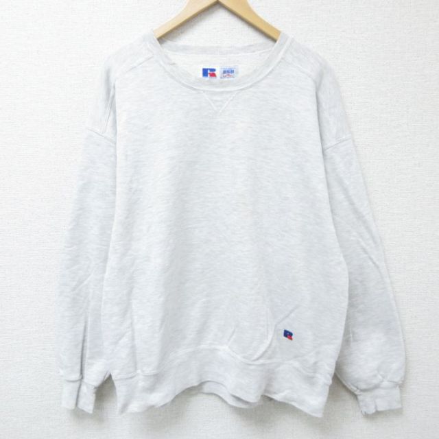 XL★古着 ラッセル 長袖 スウェット メンズ 90年代 90s 無地 クルーネック USA製 薄グレー 霜降り 【spe】 25may30 中古 スエット トレーナー トップス